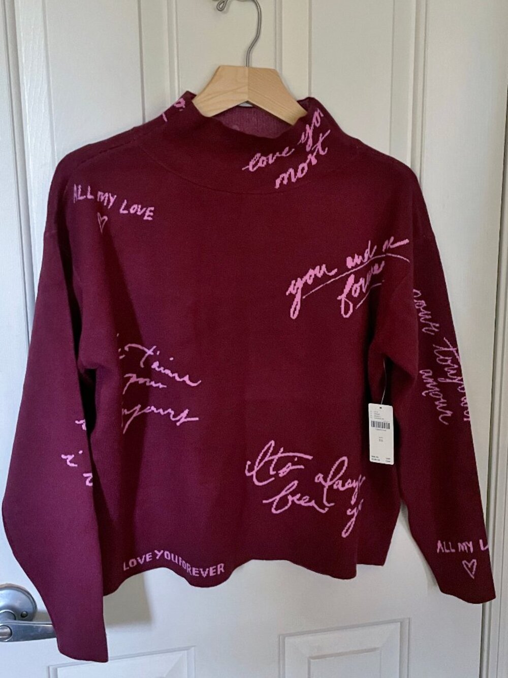 NEW Anthropologie Maeve Carys Mock Neck Sweater XS NWT Love Theme Phrases